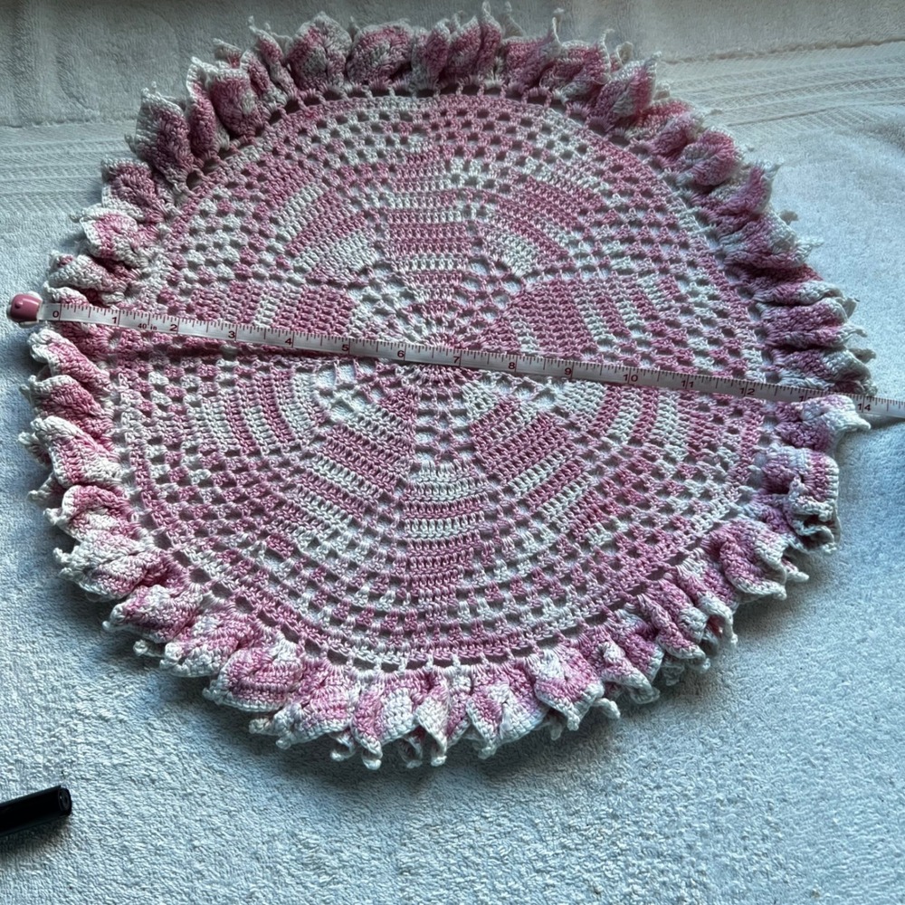 U13.5in Doily Set Pink Purple Gold Handmade Crochet Beaded